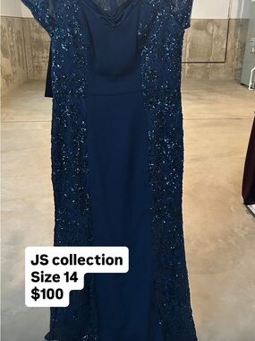 JS Collections Navy Sequin Side-Panel Maxi Dress